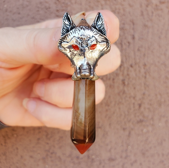 New Silver Wolf Head Onyx Agate Pendulum Pendant. - Picture 3 of 15